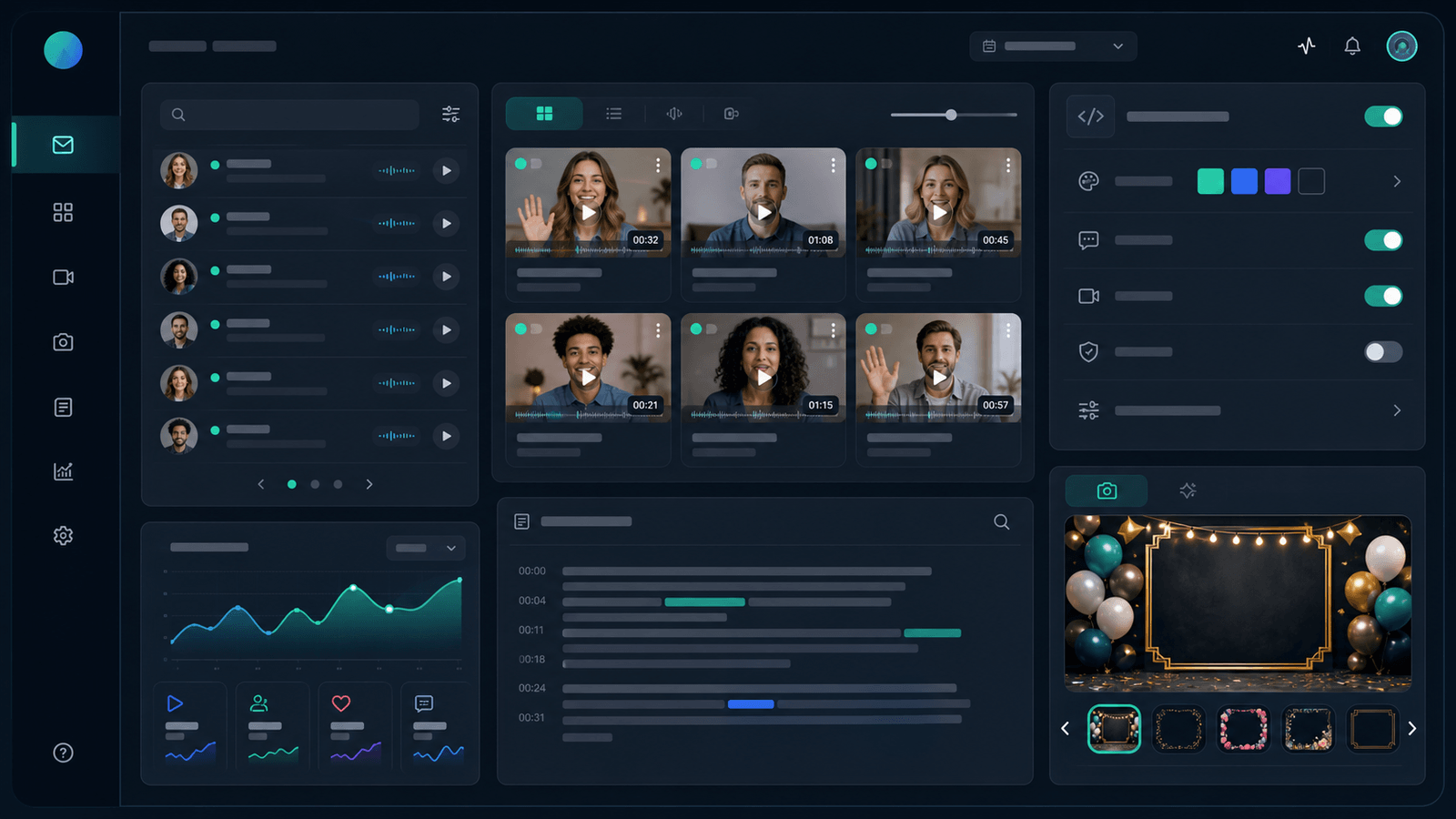 Video Contact Message dashboard showing message management, transcripts, analytics, and widget controls